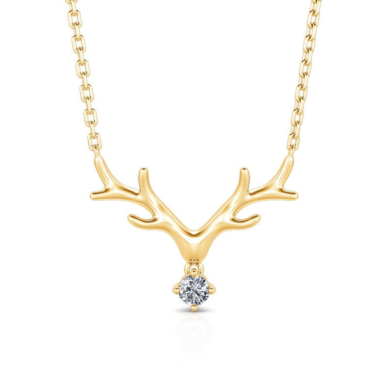 Round Cut Diamond Elk Antlers Necklace Pendant for Women - Doozy Diamonds