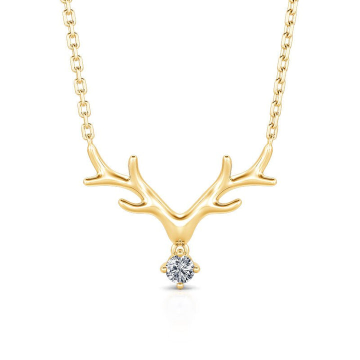 Round Cut Diamond Elk Antlers Necklace Pendant for Women - Doozy Diamonds