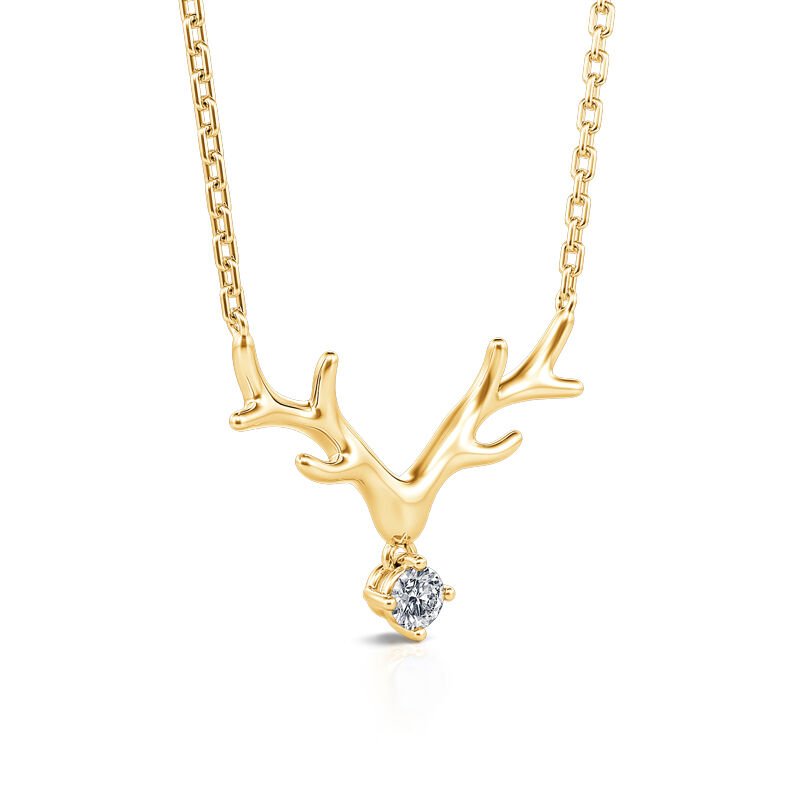 Round Cut Diamond Elk Antlers Necklace Pendant for Women - Doozy Diamonds