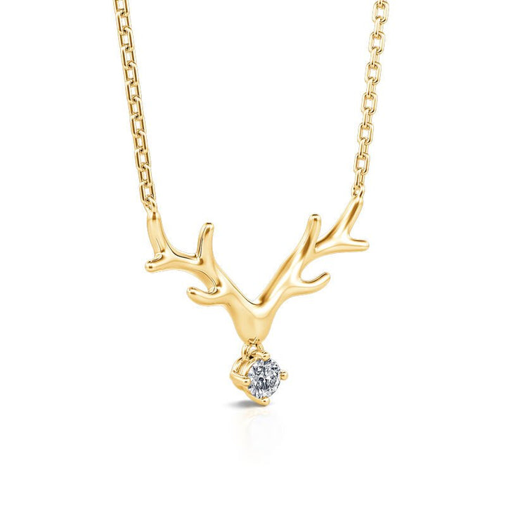 Round Cut Diamond Elk Antlers Necklace Pendant for Women - Doozy Diamonds