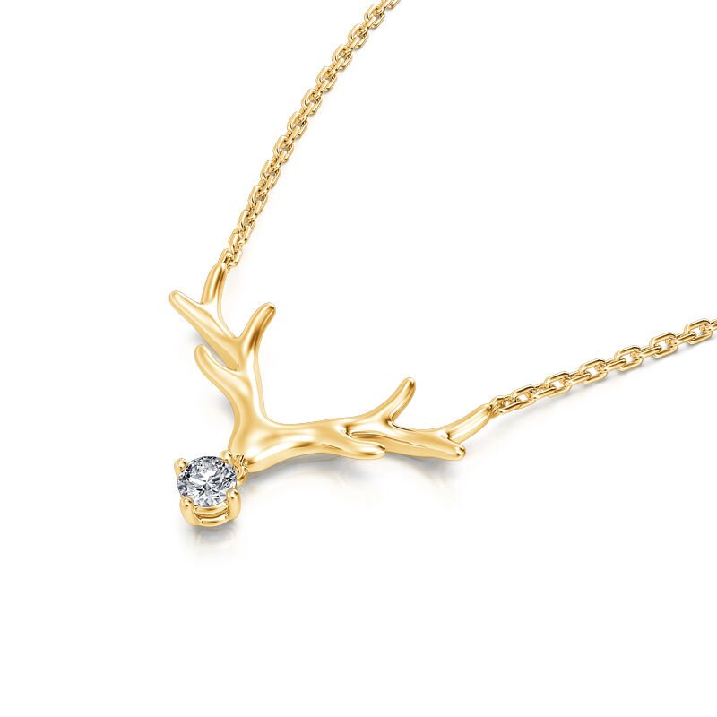 Round Cut Diamond Elk Antlers Necklace Pendant for Women - Doozy Diamonds