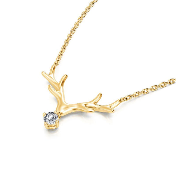 Round Cut Diamond Elk Antlers Necklace Pendant for Women - Doozy Diamonds
