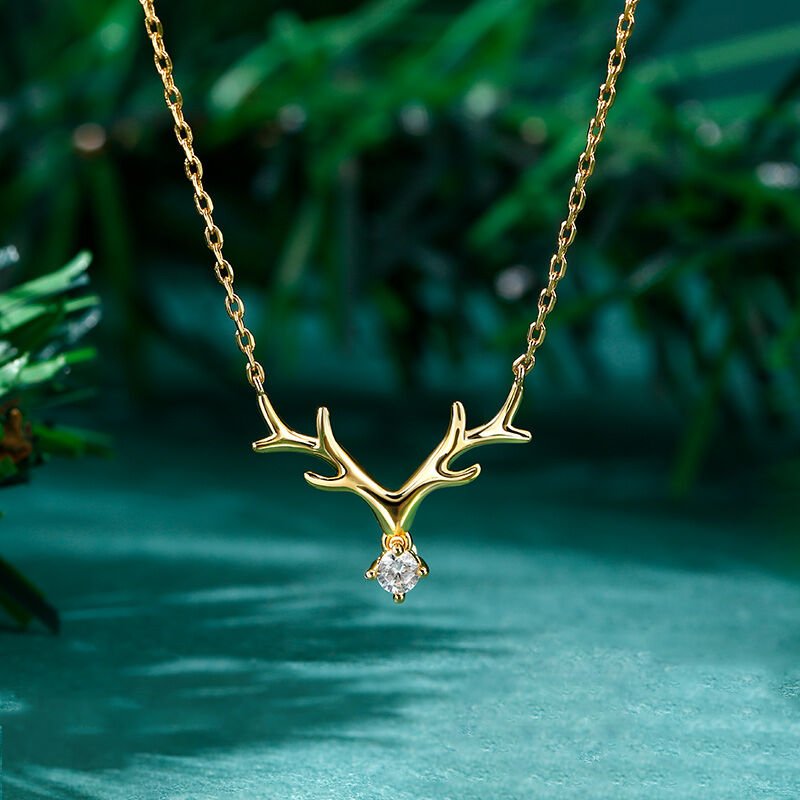 Round Cut Diamond Elk Antlers Necklace Pendant for Women - Doozy Diamonds