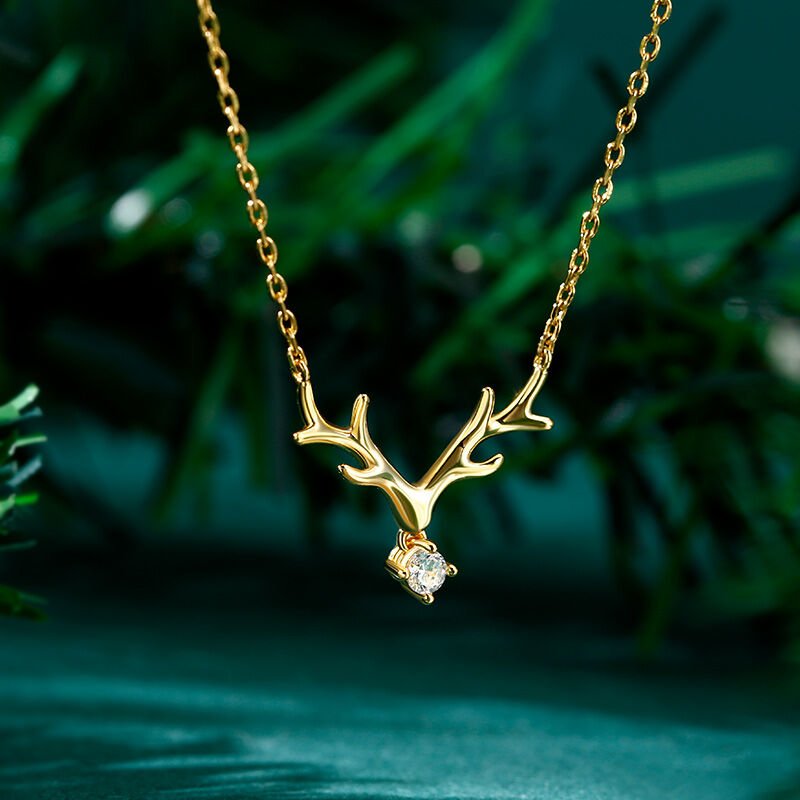 Round Cut Diamond Elk Antlers Necklace Pendant for Women - Doozy Diamonds