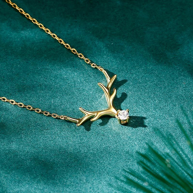 Round Cut Diamond Elk Antlers Necklace Pendant for Women - Doozy Diamonds