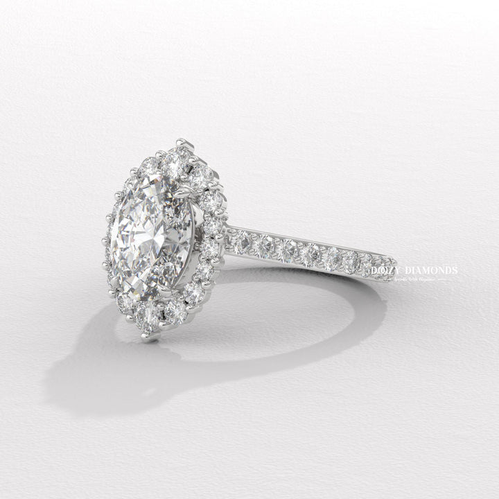 Oval halo engagement ring with certified lab grown diamond