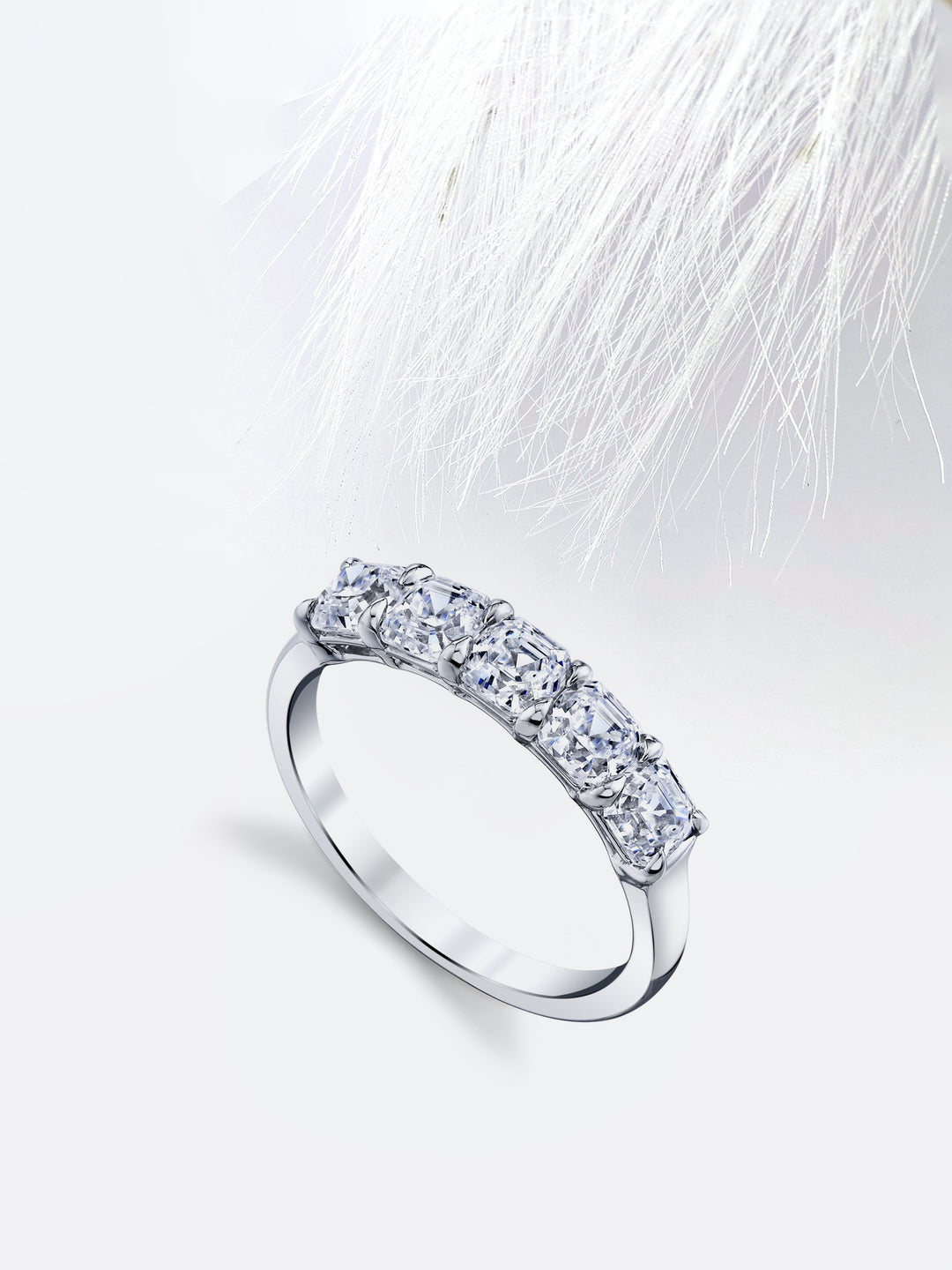 Asscher FG - VS1 Lab Grown Diamond Five Stone Wedding Band - Doozy Diamonds