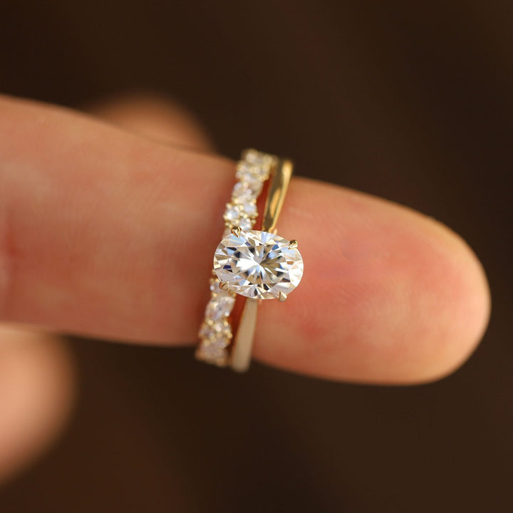 Oval Lab-Grown Solitaire Engagement Ring Set for Women