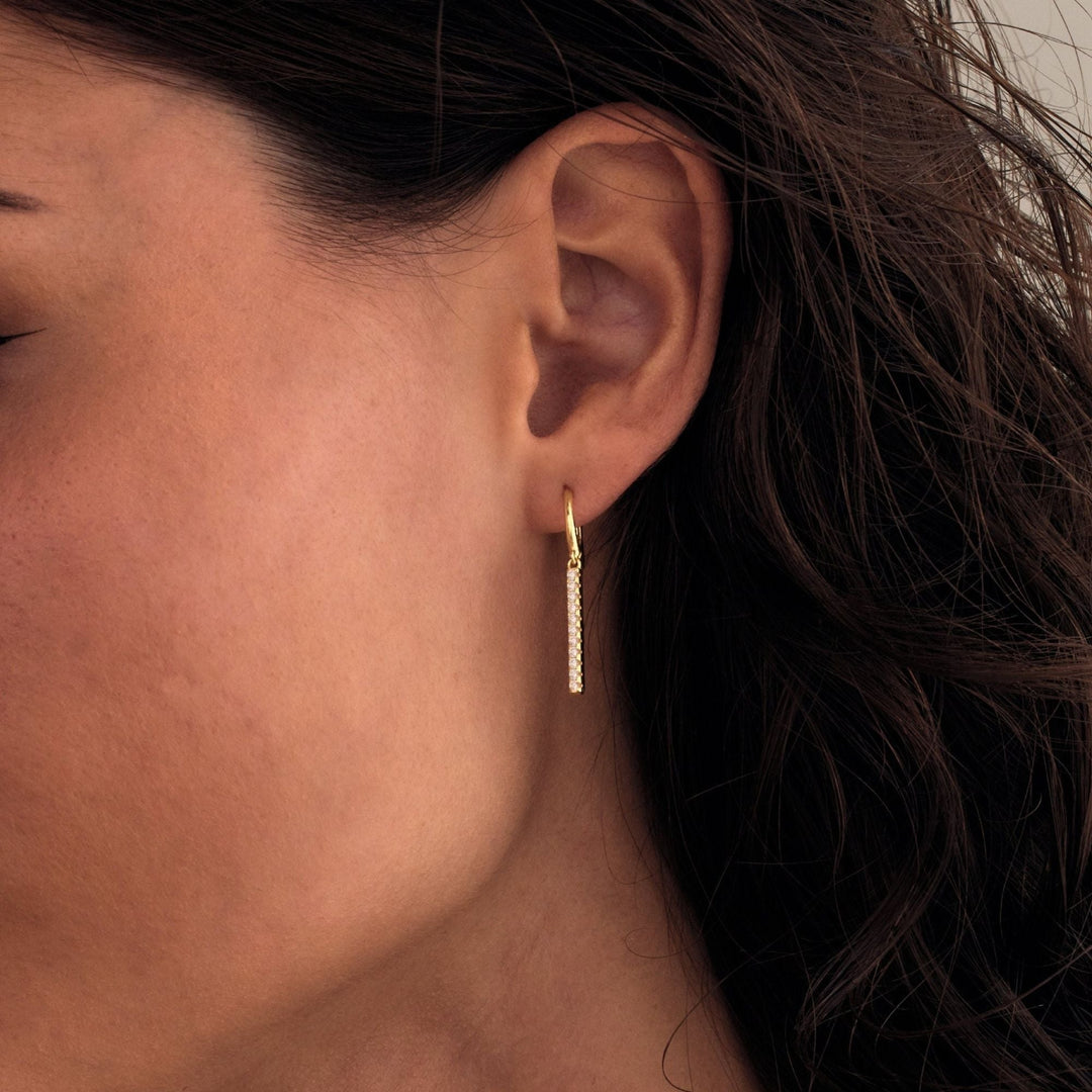 Round Cut Diamond Minimalist Long Bar Earrings for Her - Doozy Diamonds
