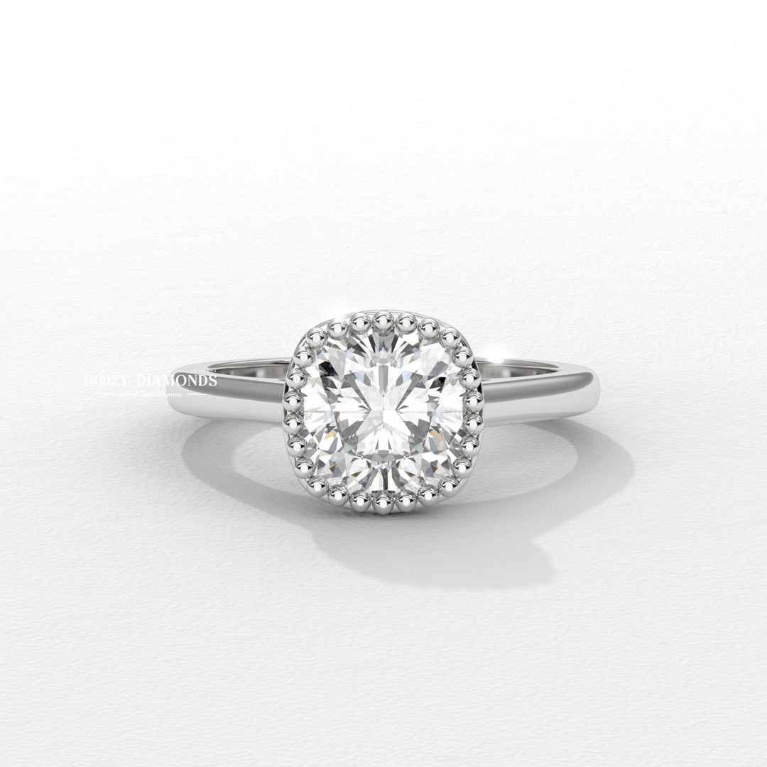 Cushion bezel engagement ring with IGI certificate and packaging