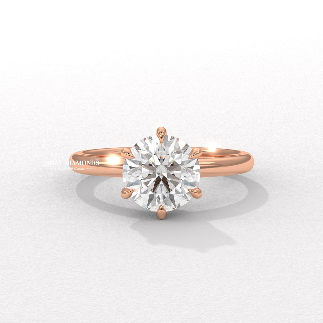 Round solitaire lab grown diamond ring side profile in gold setting