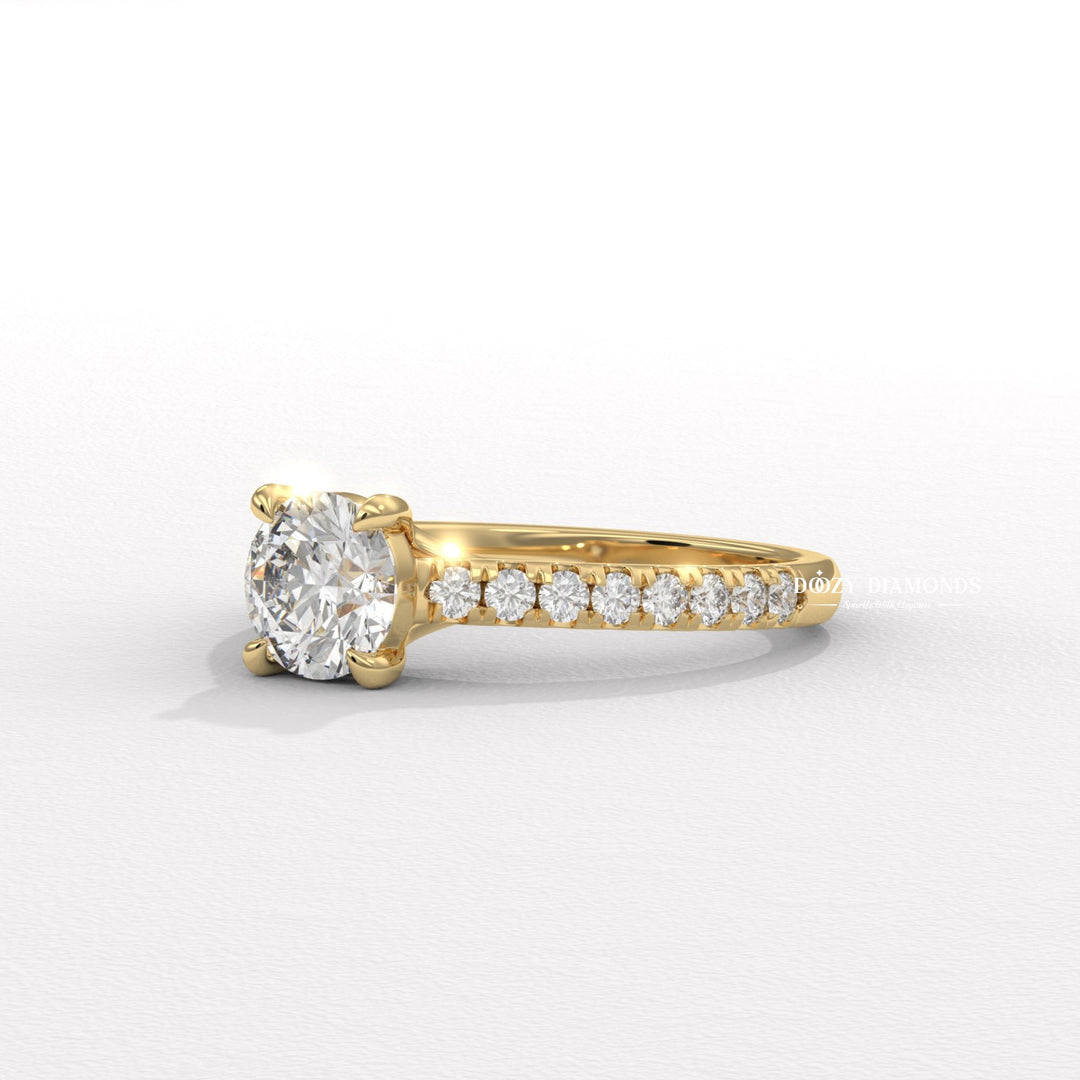 Handcrafted round cut solitaire lab grown diamond engagement ring
