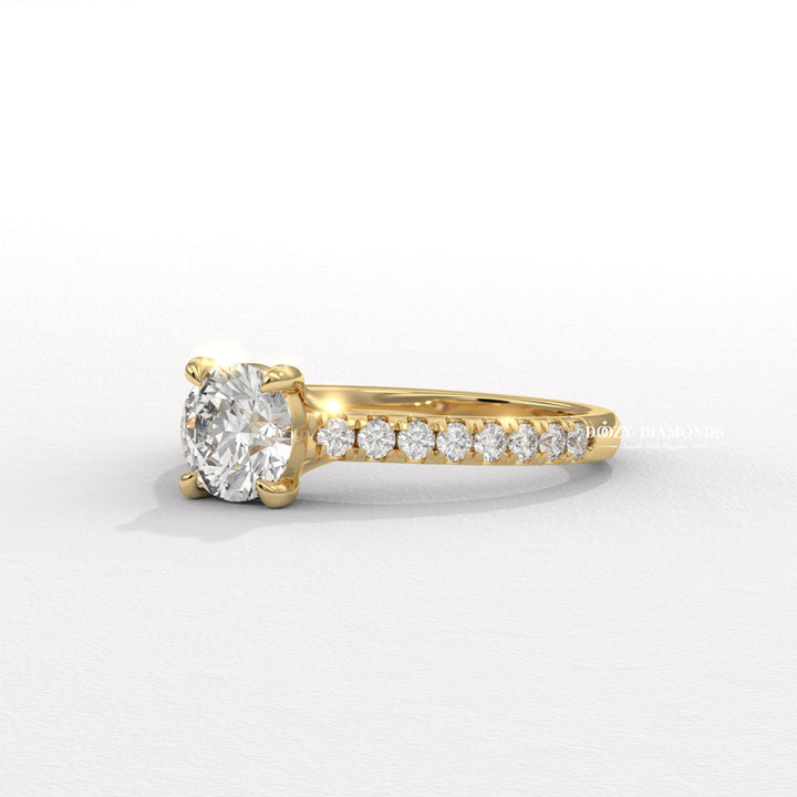 Handcrafted round cut solitaire lab grown diamond engagement ring