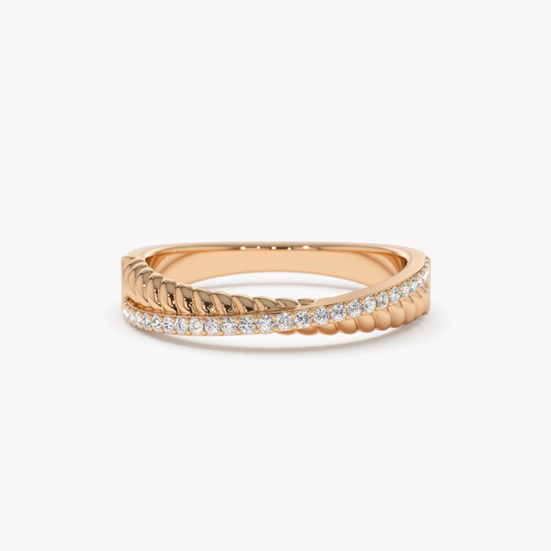 Round Diamond Twisted Rope Criss Cross Ring for Her - Doozy Diamonds