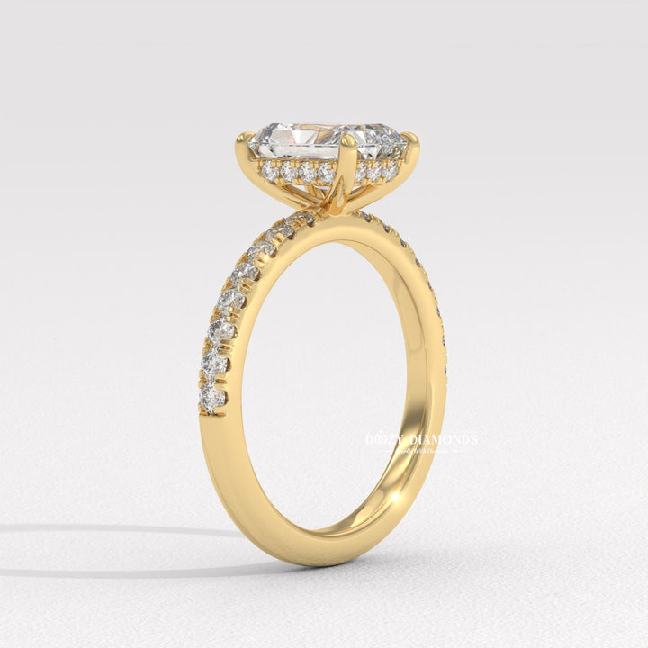 Unboxing view of radiant cut solitaire diamond engagement ring