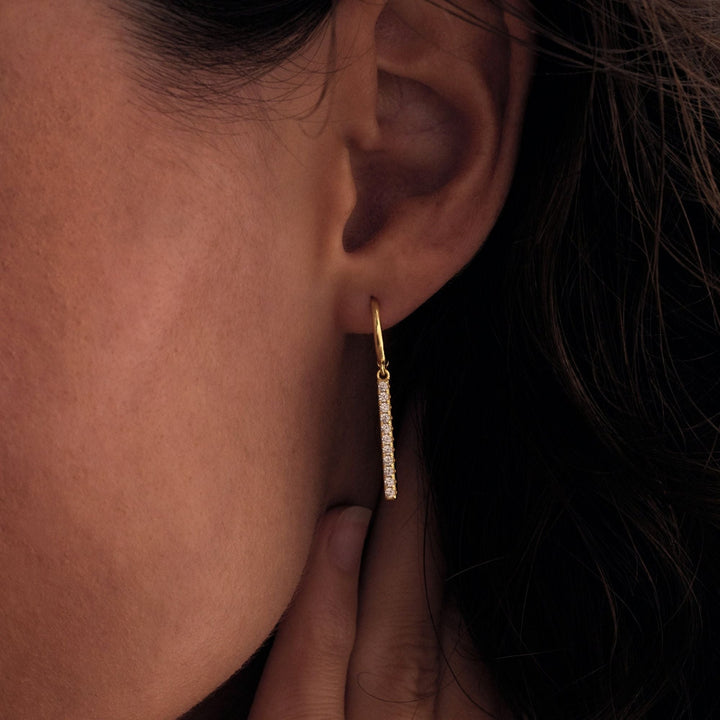 Round Cut Diamond Minimalist Long Bar Earrings for Her - Doozy Diamonds
