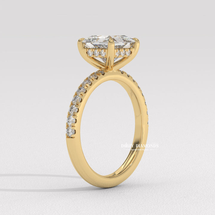 Princess hidden halo lab grown diamond ring fitted on finger
