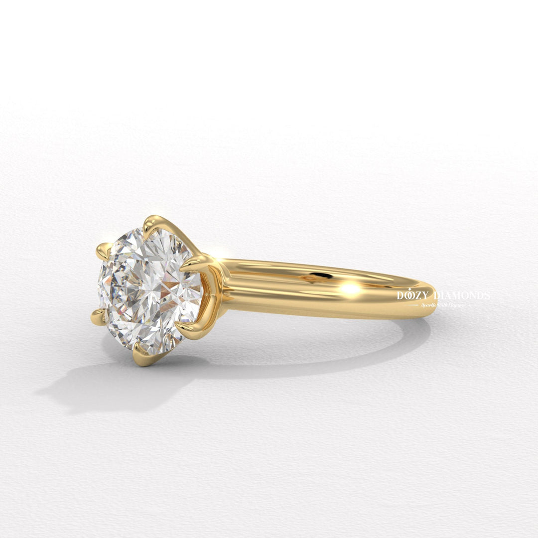 Macro shot of round cut diamond facets in solitaire ring setting
