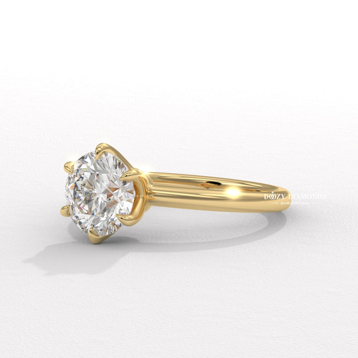 Macro shot of round cut diamond facets in solitaire ring setting