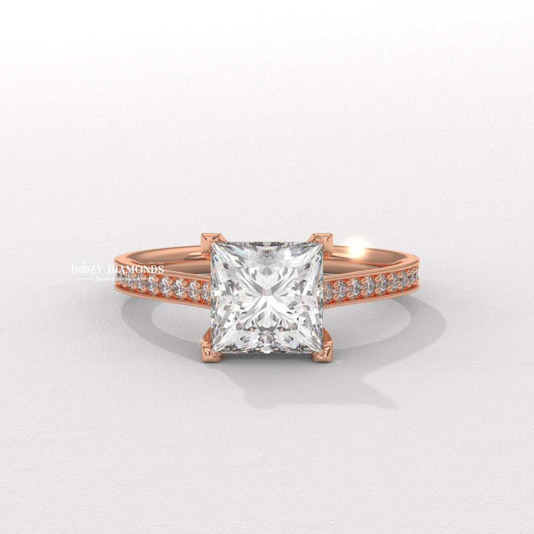 Princess solitaire engagement ring close-up showing high clarity diamond clarity