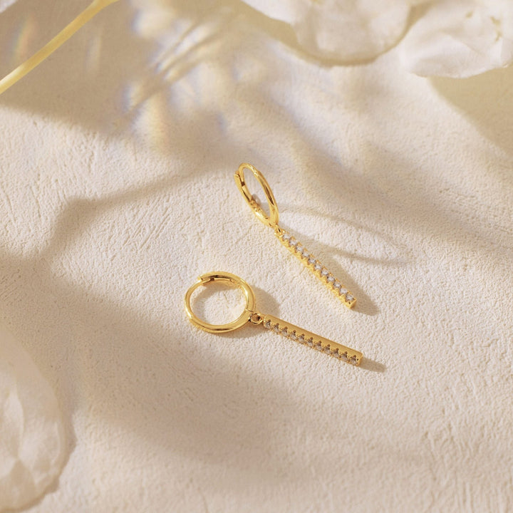Round Cut Diamond Minimalist Long Bar Earrings for Her - Doozy Diamonds