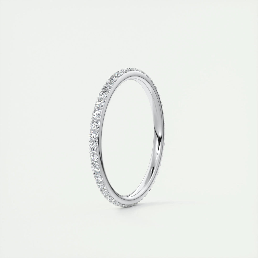 Round Brilliant diamond band stacked with engagement ring