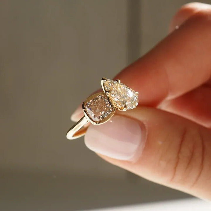 Pear solitaire lab grown diamond ring side profile in gold setting