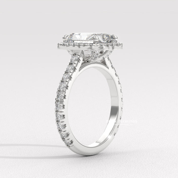 Classic radiant halo engagement ring crafted for everyday wear