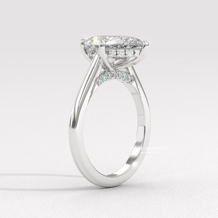 Handcrafted pear cut solitaire lab grown diamond engagement ring