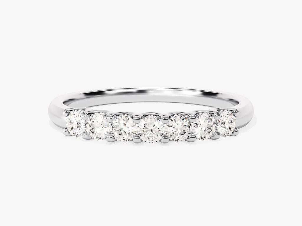 Round diamond band stacked with engagement ring