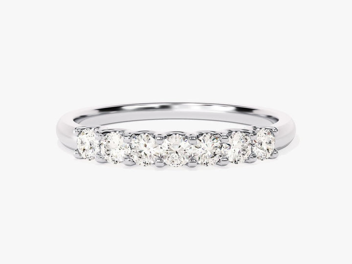 Round diamond band stacked with engagement ring