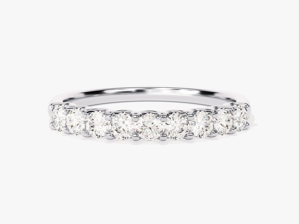 Round diamond band stacked with engagement ring