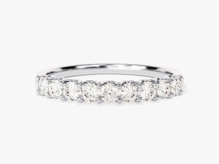 Round diamond band stacked with engagement ring