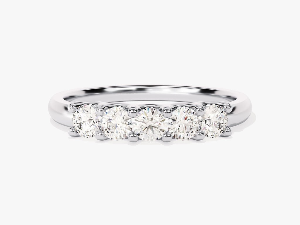 Round diamond band stacked with engagement ring