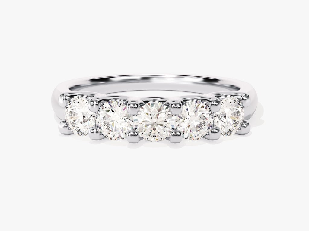 Round diamond band stacked with engagement ring