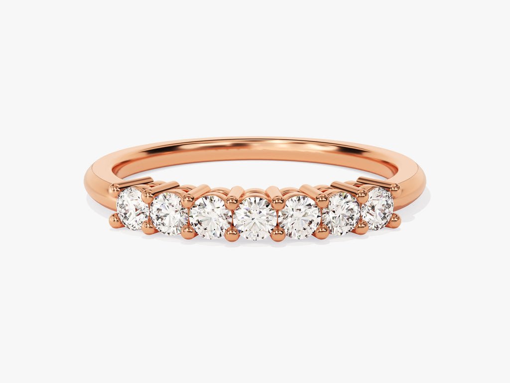 Round diamond band stacked with engagement ring