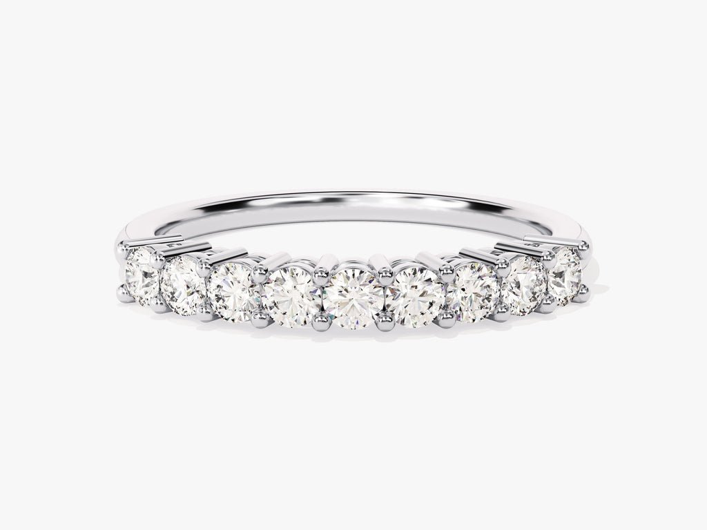 Round diamond band stacked with engagement ring