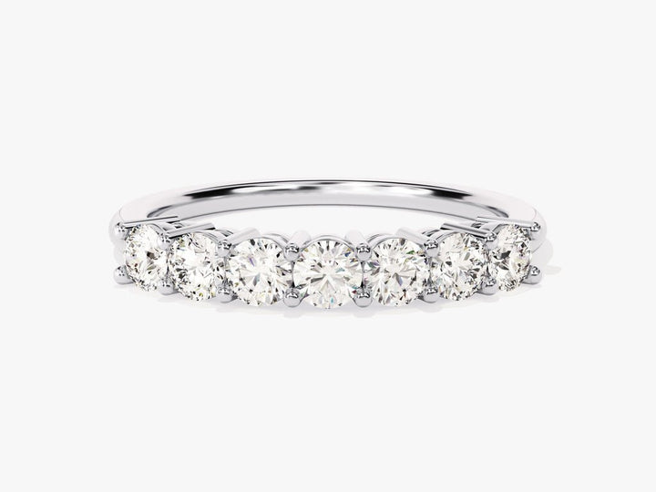 Round diamond band stacked with engagement ring