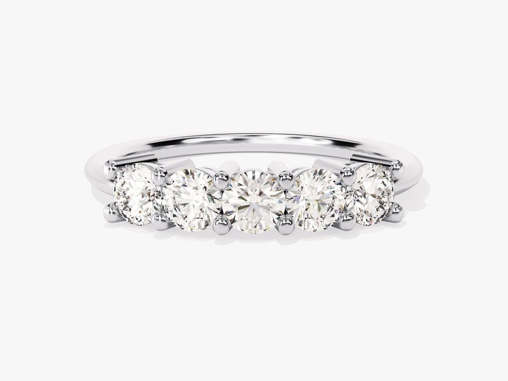 Round diamond band stacked with engagement ring
