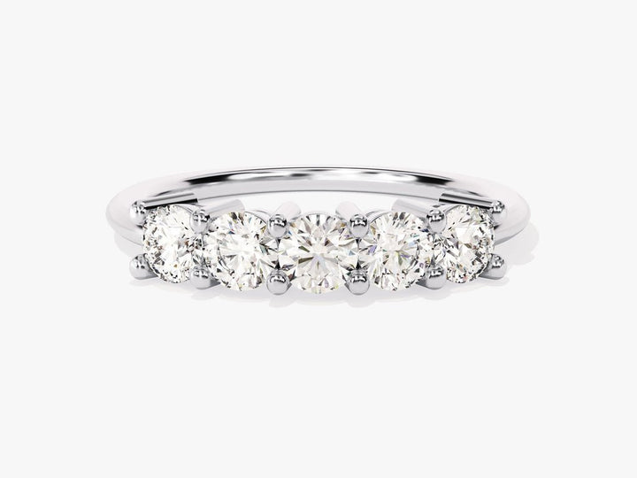 Round diamond band stacked with engagement ring