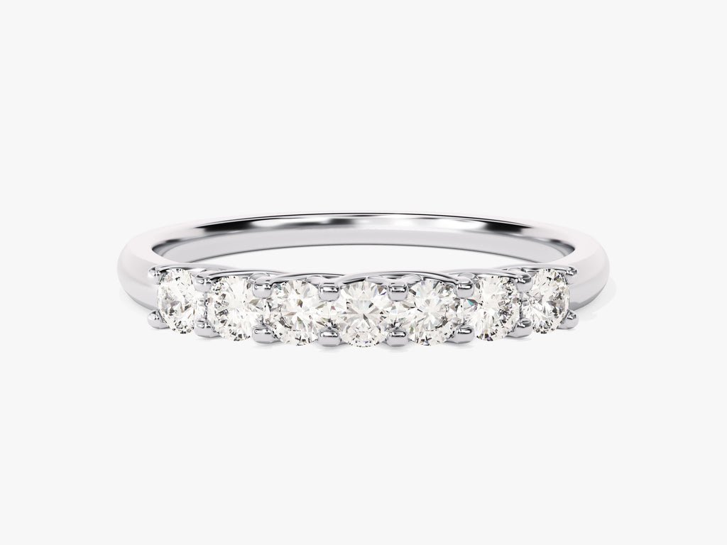 Round diamond band stacked with engagement ring