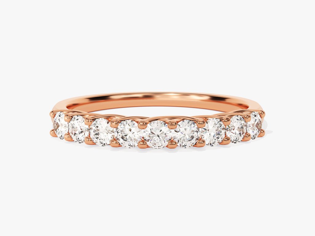 Round diamond band stacked with engagement ring