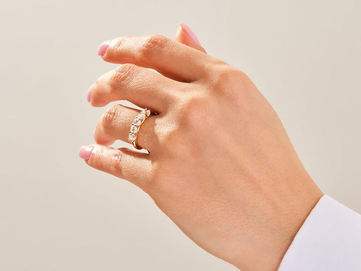 Side view of round diamond wedding band
