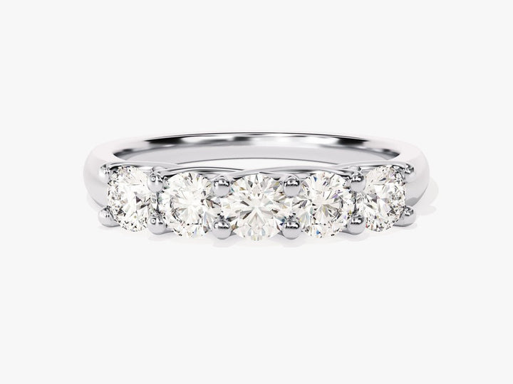 Round diamond band stacked with engagement ring
