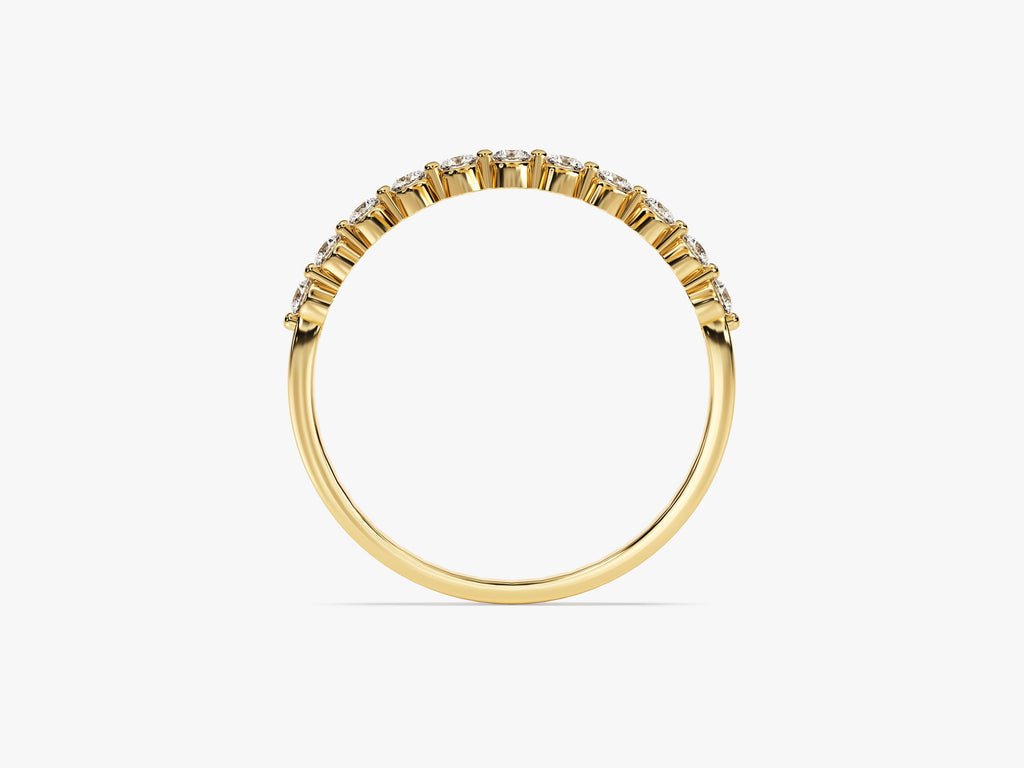 Round diamond band stacked with engagement ring