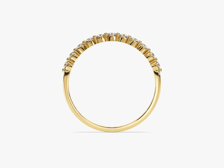 Round diamond band stacked with engagement ring