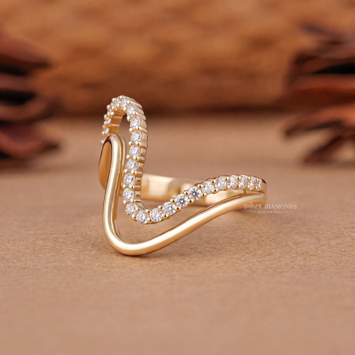 0.50CT Round E/VVS1 Lab Grown Diamond Curved Gold Engagement Ring