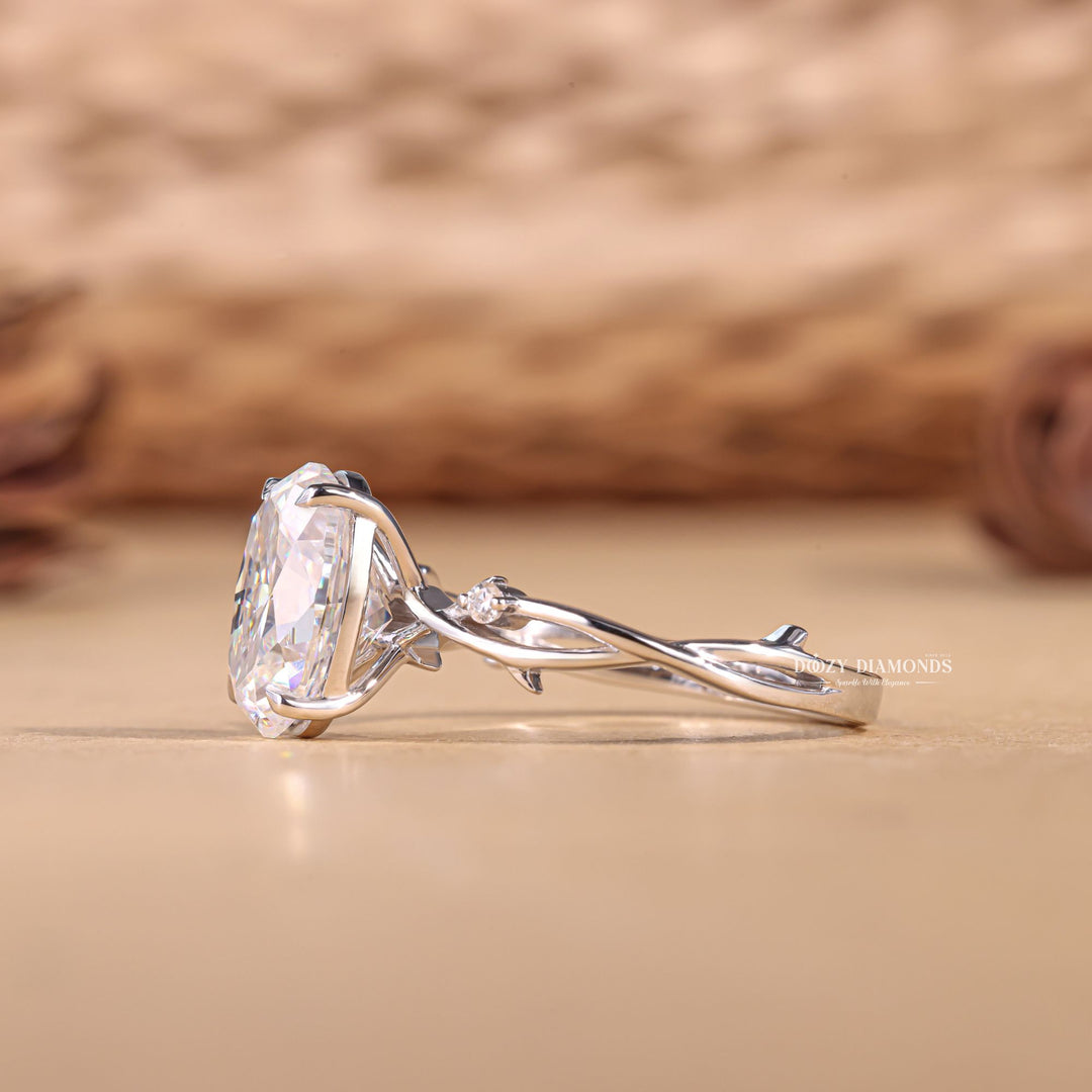 Top-down view of oval cut solitaire engagement ring