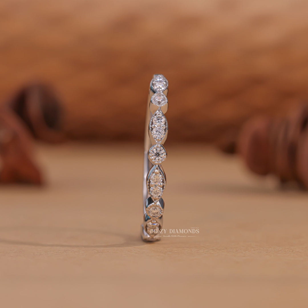 Art Deco round diamond wedding band front view