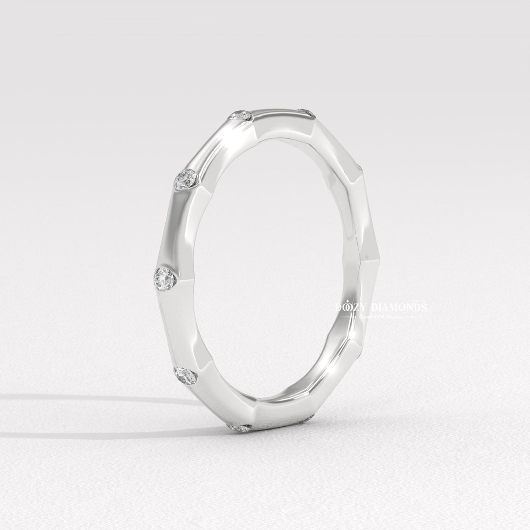 Dainty diamond wedding band in white gold